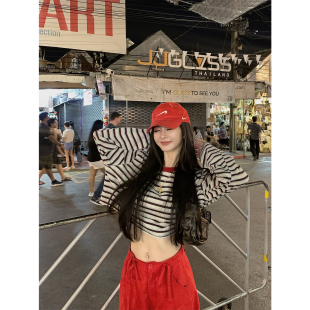 长袖 「海盐奥利奥」韩系撞色横条纹短款 上衣 STUDIO徐琳 MINI