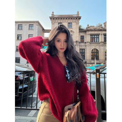 11/11 10AM徐琳「彩虹软糖」重磅v领针织大廓形羊毛混纺毛衣