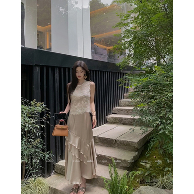 徐琳mini不规则拼接鱼尾层叠半裙