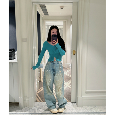 徐琳mini工业风大廓形牛仔拖地裤