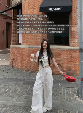 MINI STUDIO徐琳「白色简约」休闲垂感大阔腿亚麻粗斜棉拖地长裤