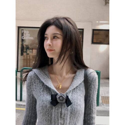 08/13 10AM 徐琳「日杂甜心」清纯系减龄海军领蝴蝶结针织小短款