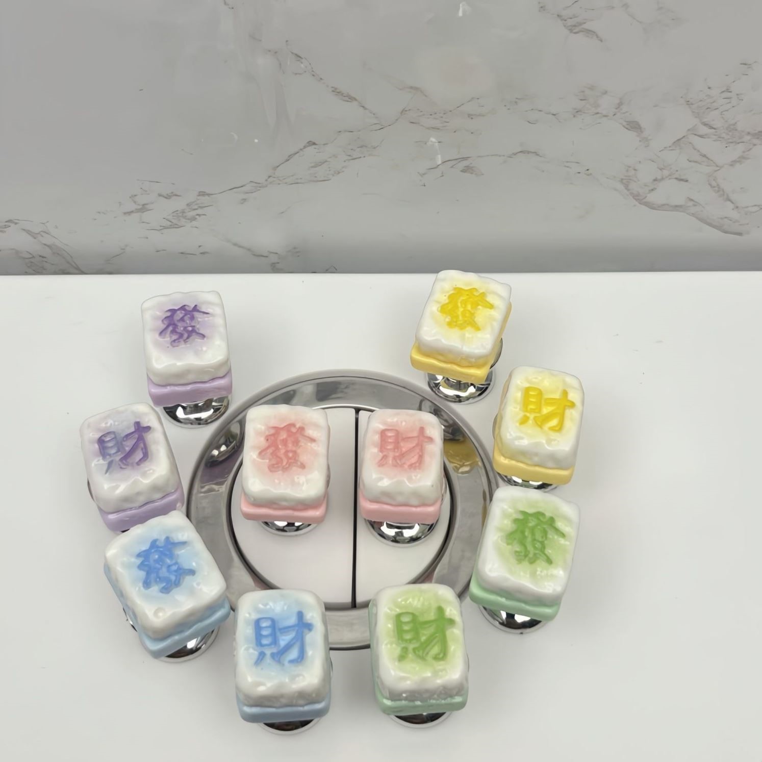 创意发财麻将蛋糕可爱马桶按压器长指甲美甲卫生间冲水水箱开关