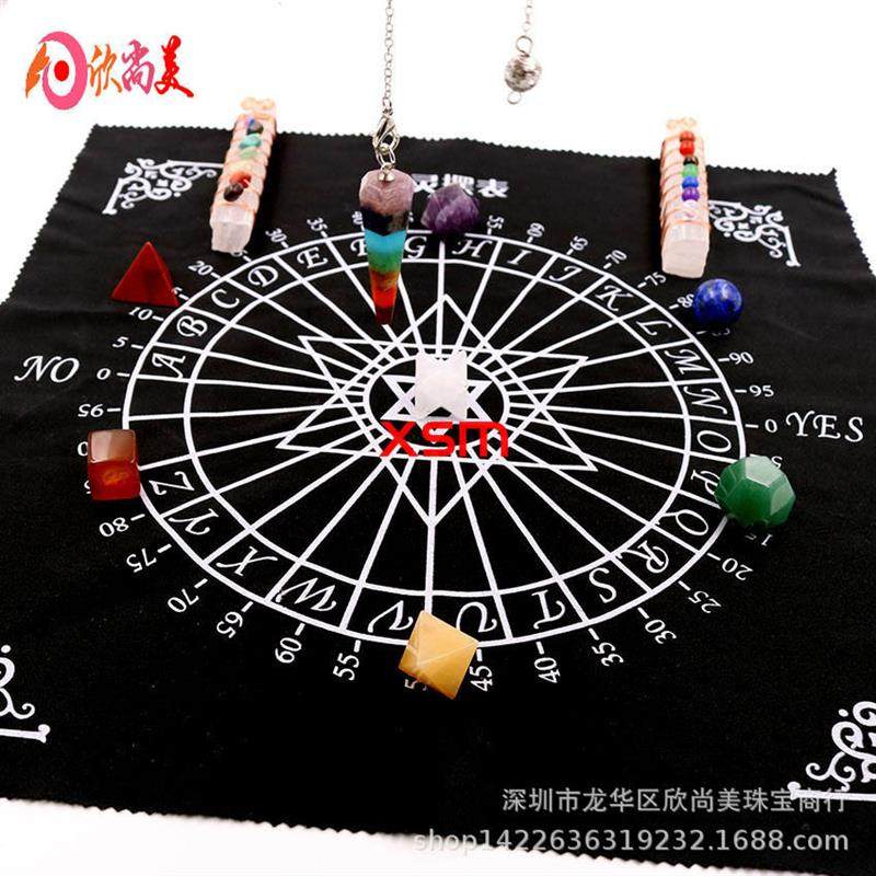 天然水晶七彩七件套梅尔卡巴工艺品摆件石膏棒六角锥灵摆套装