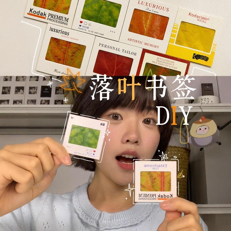 落叶书签手工diy材料复古反转片空夹胶片片夹自带背胶创意小礼物