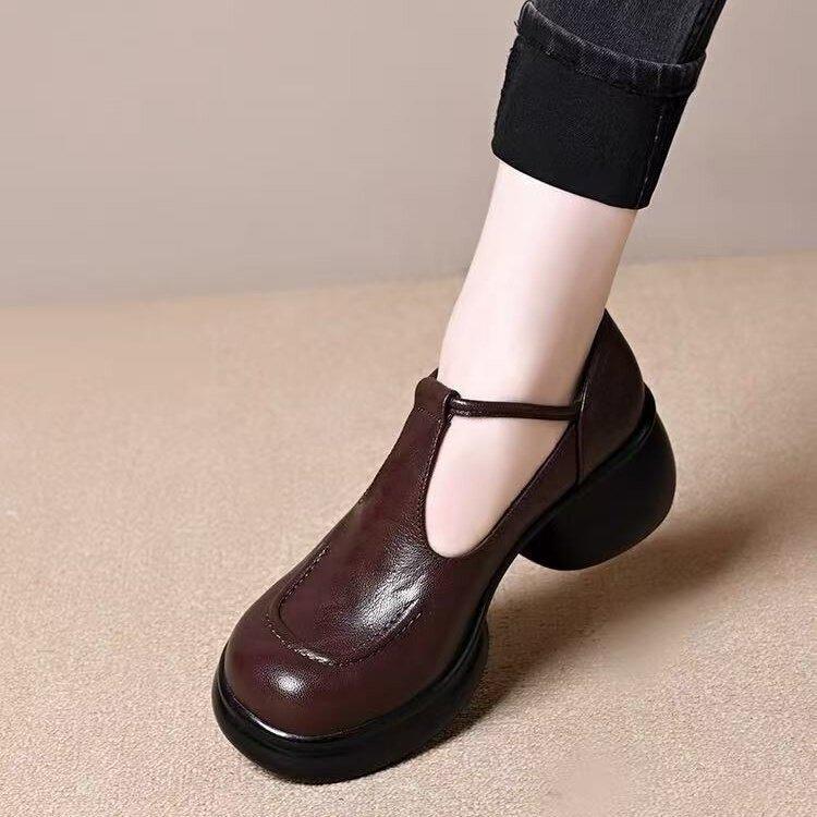 厚底防水台6cm浅口小皮鞋女软皮粗跟玛丽珍鞋2025年新款秋季单鞋