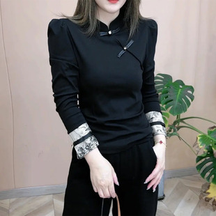 立领盘扣设计感T恤衫 上衣女春秋新款 气质百搭显瘦 减龄修身 新中式
