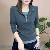 百搭气质修身 时尚 显瘦洋气半拉链打底女士假两件上衣 新品 2026秋季