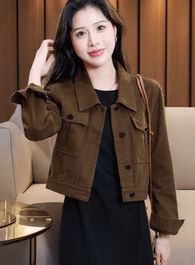 今年流行酒红色网红短款牛仔外套女2024年早秋女装宽松时尚短外套
