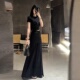 套装 黑色高腰半身裙2025年夏季 长裙设计感修身 短袖 新款 包臀裙夏装