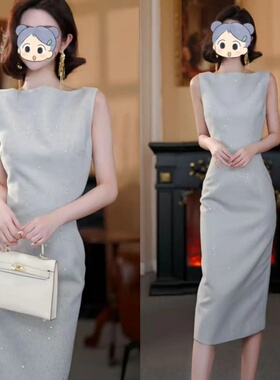 2025夏季新款气质穿搭高端女神范气场强大上流社会灰色无袖连衣裙