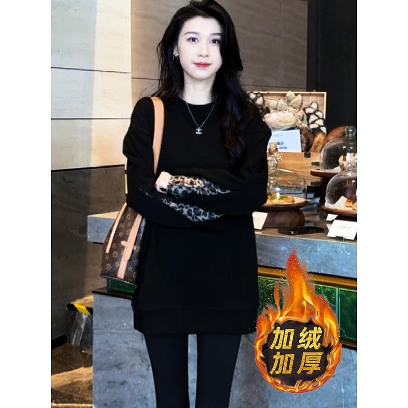 加绒加厚撞色拼接长袖卫衣女2024秋冬季新款时尚休闲气质宽松上衣