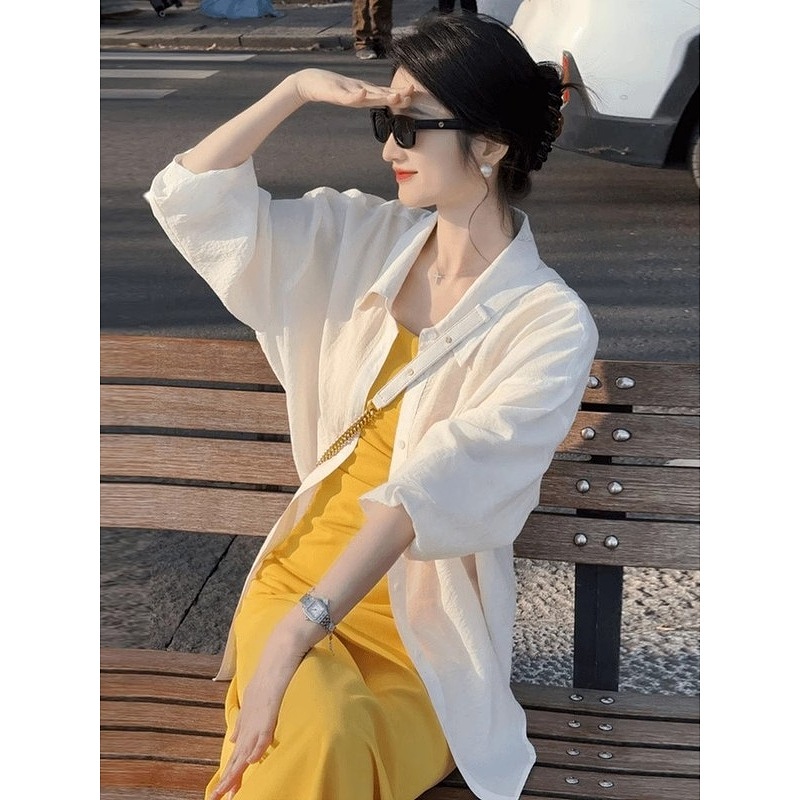 夏季新款气质显瘦海边度假冷淡风高级感防晒衬衫女连衣裙两件套女