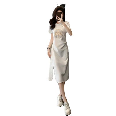 流行国风白色连衣裙女夏季新款