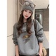 可爱风灰色小狗图案polo领卫衣女2025年冬季 加绒加厚长袖 上衣潮女