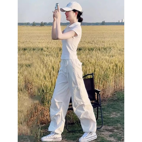 2025独特超好看直筒休闲裤宽松薄款美式慵懒松弛感白色工装裤女夏