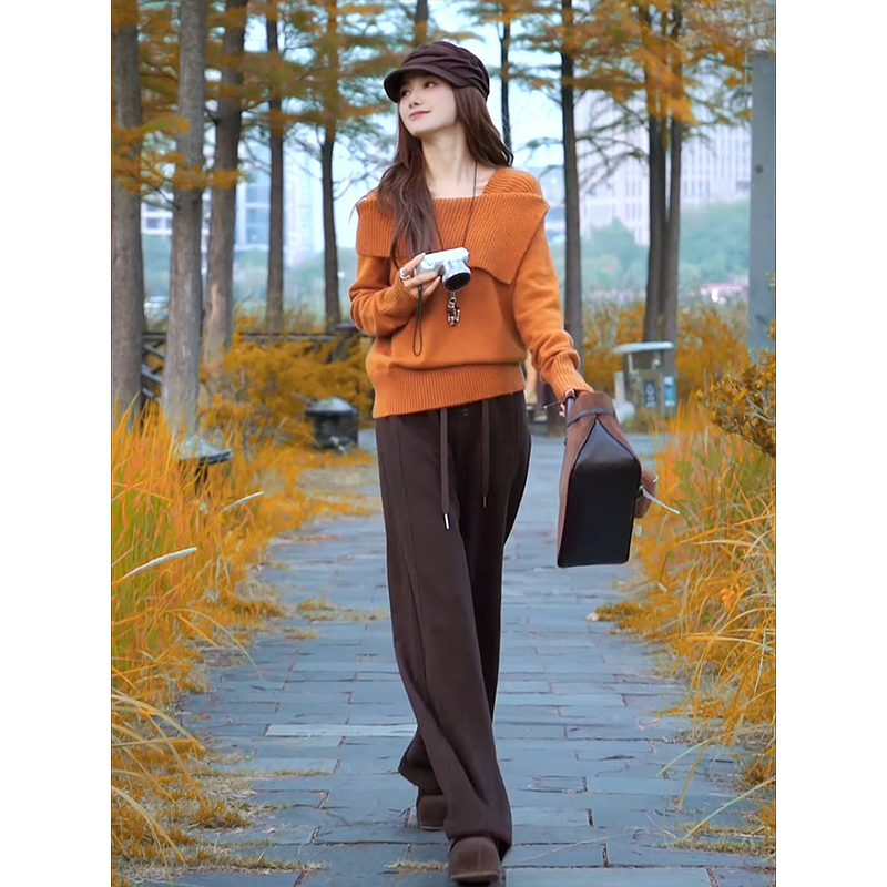 巨好看的秋装搭配一整套ootd气质慵懒松弛感针织衫毛线衣女阔腿裤