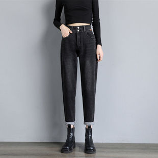 高腰显瘦萝卜老爹裤 2023年新款 女直筒宽松春夏季 黑色哈伦牛仔裤