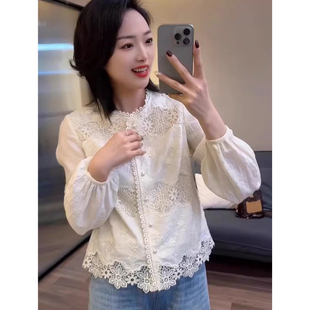 新中式国风珍珠扣蕾丝衬衫女早春2026新款韩版高级感轻奢长袖上衣