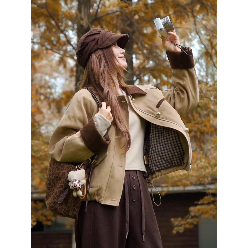 韩版气质复古撞色夹克外套女装2025秋冬新款时尚高级宽松辣妹上衣