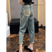 宽松直筒小个子显瘦九分老爹裤 字母哈伦牛仔裤 春季 2025年新款 女装