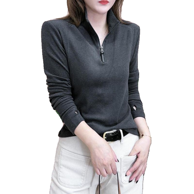 时尚双面德绒打底衫长袖T恤纯色