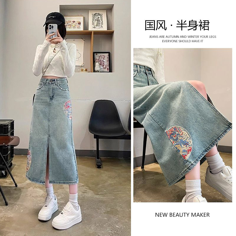 新中式国风牛仔裙女半身裙2024夏