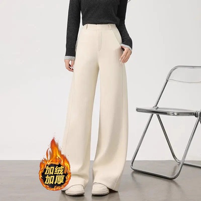 2025新款时尚百搭阔腿裤女秋冬季小个子窄版直筒毛呢西装休闲裤潮