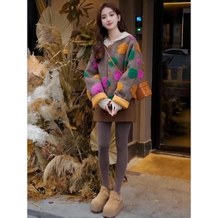 立体花朵加厚夹棉短款外套女2024秋冬新款今年流行小香风毛呢上衣