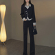 套装 2024秋季 长裤 假两件上衣 女气质韩系洋气通勤拼接两件套 新款