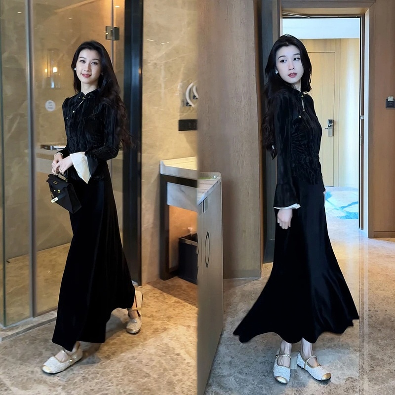 2024秋季新款国风新中式休闲套装女气质盘扣上衣半身裙显瘦两件套