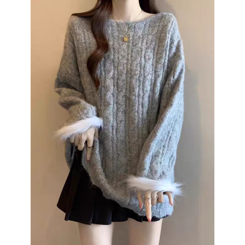 法式慵懒风水貂毛喇叭袖毛衣女早春大码胖mm超好看独特漂亮针织衫