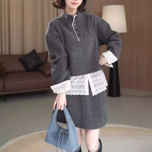 巨好看冬装 一整套裙韩系慵懒风蕾丝拼接加厚毛呢卫衣半身裙两件套