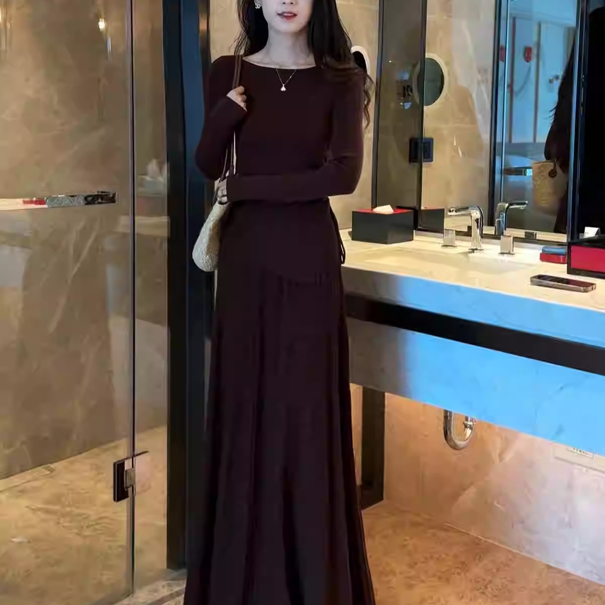 温柔风休闲针织长袖上衣半身裙套装女2025秋季新款气质显瘦两件套