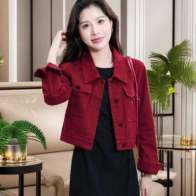今年流行酒红色网红短款牛仔外套女2025年早秋女装宽松时尚短外套