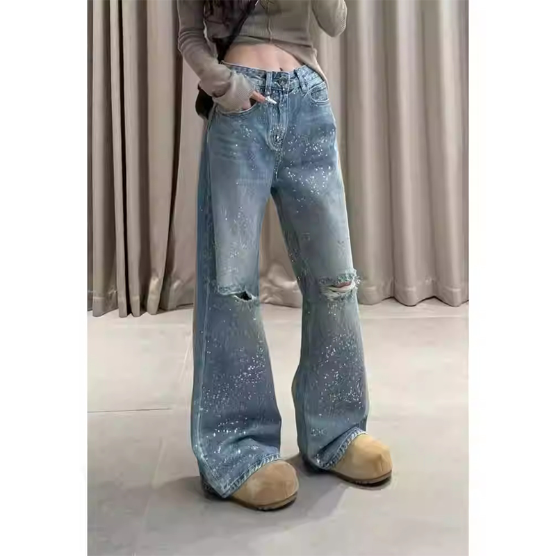 2025早秋新款时尚辣妹破洞洋气百搭高级感气质设计感牛仔裤女裤,女装/女士精品,牛仔裤,淘宝优惠券,粉丝福利购,淘宝优惠卷