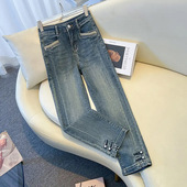 梨形身材九分裤 设计感高腰直筒牛仔裤 显瘦烟管裤 2024新款 子 女秋季