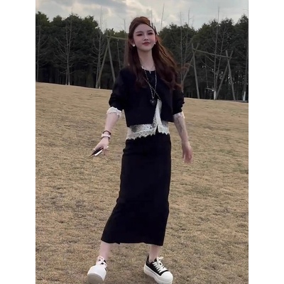 大码时髦蕾丝卫衣三件套女春季胖mm显瘦设计感小众不规则宽松上衣