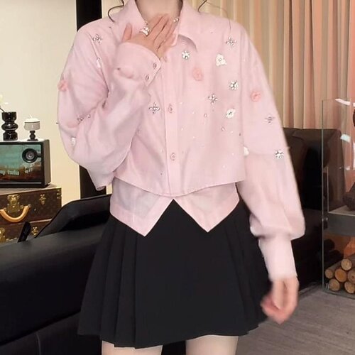 2025年春季新款气质翻领长袖衬衣设计感韩系甜美风减龄轻奢衬衫女