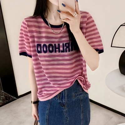 夏季女装减龄字母短袖针织衫薄