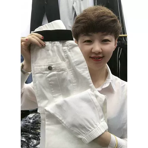 Белые штаны, приталенные джинсы-шаровары, свободный крой, высокая талия