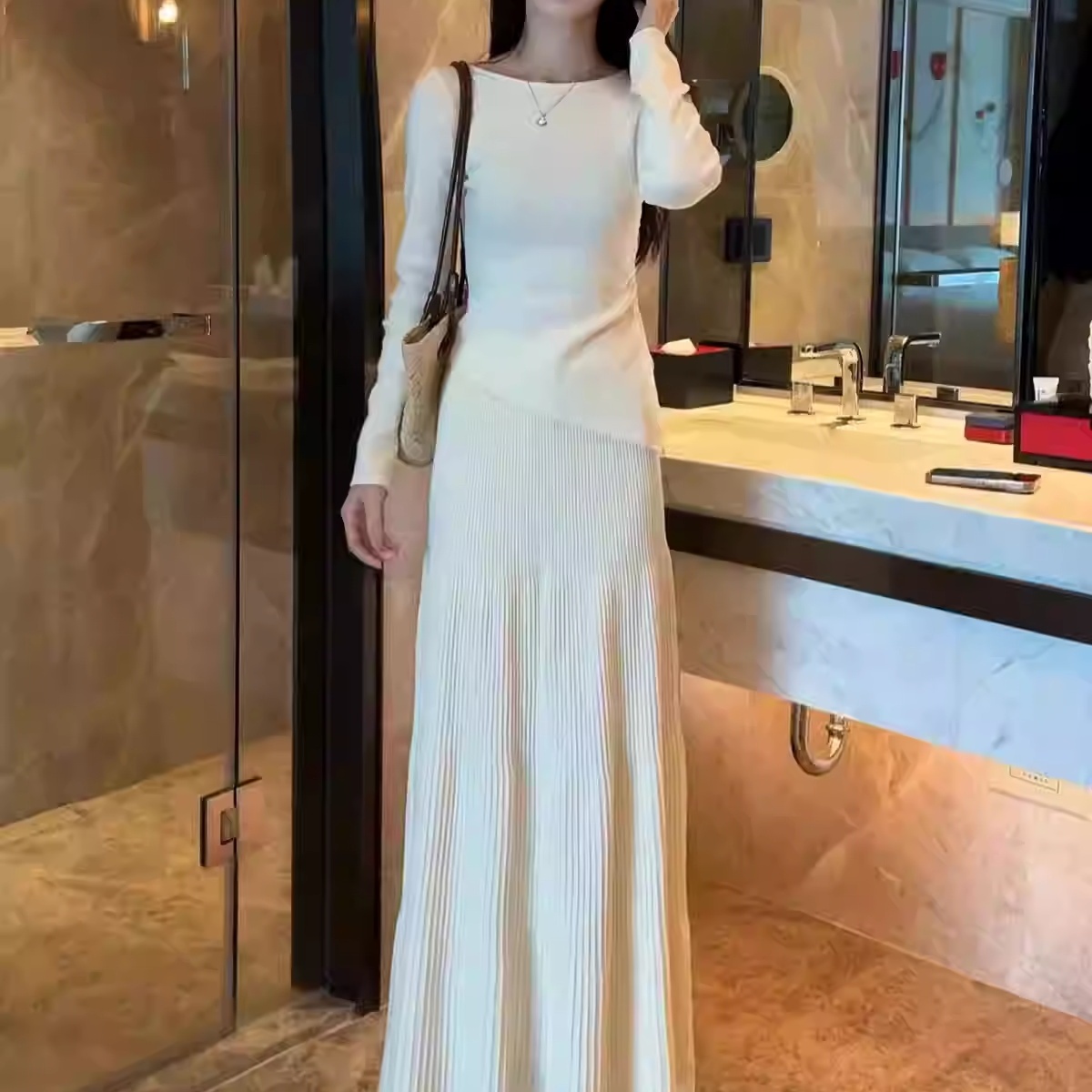 温柔风休闲针织长袖上衣半身裙套装女2025秋季新款气质显瘦两件套