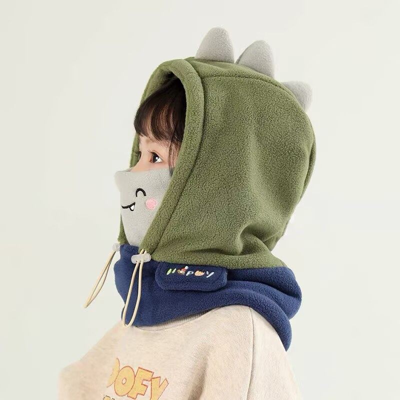 儿童帽子围巾口罩一体秋冬天上学骑车毛绒保暖防寒护耳男女孩围脖