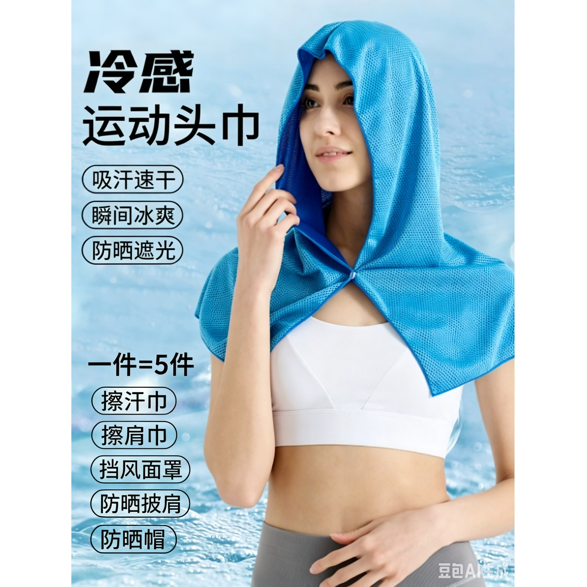 冰丝冷感防晒帽冷感毛巾两用速干