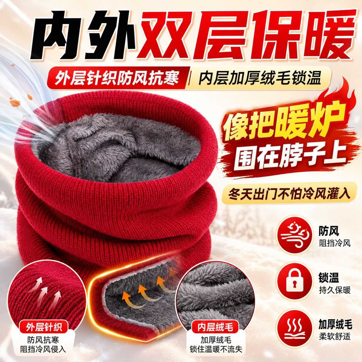 冬季加绒加厚针织保暖围脖