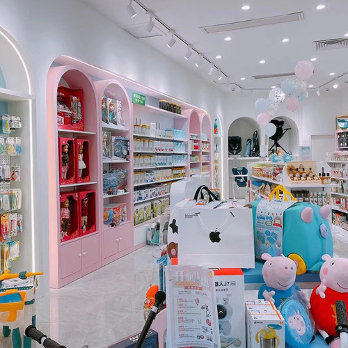 母婴店烤漆奶粉货架展示中岛柜超市定制衣服陈列架孕婴多层展现货