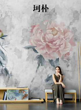 珂朴美式复古花朵墙布油画手绘花卉壁画法式艺术客厅立体背景现货