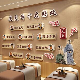 艾灸养生馆形象文化背景墙面氛围装饰挂画中医理疗店壁画海报宣传