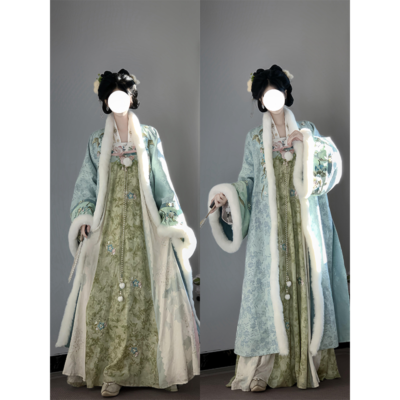 冬季款汉服女唐制齐胸裙对襟上衣加绒仙气飘飘超仙套装保暖古风