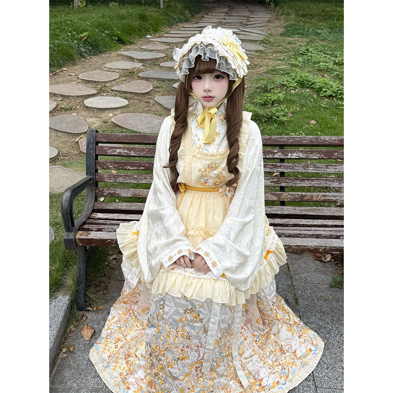 黄色汉洋折衷汉服女琵琶袖马面裙刺绣罩裙洛丽塔lolita裙可爱甜美